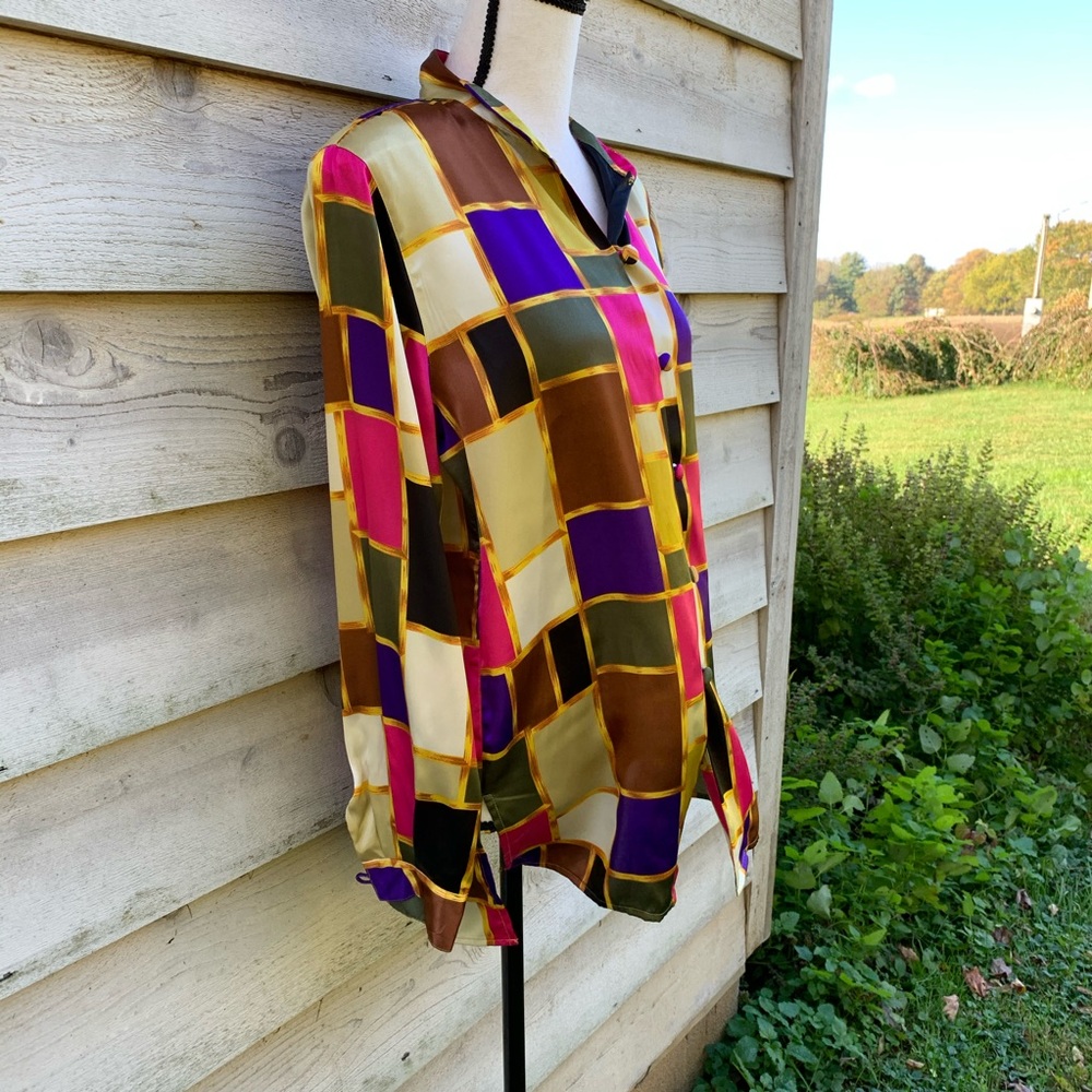 Vintage 80s Gold Geometric Button Down Mod Shirt - Picture 4 of 16